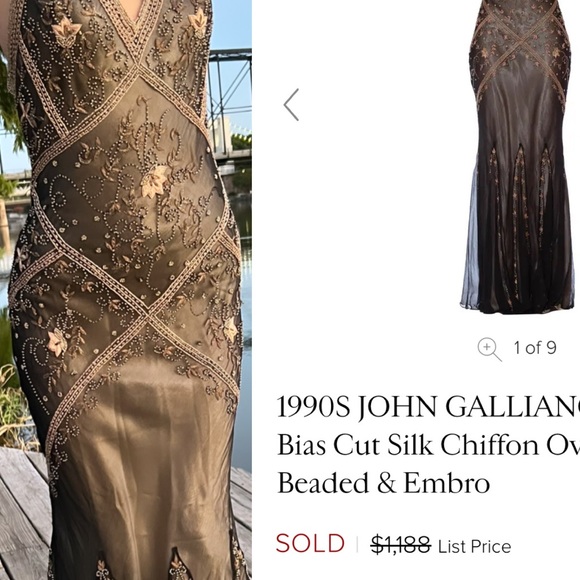 Vintage 1990S JOHN GALLIANO Style - Beaded and Embroidered Gown (Brown)